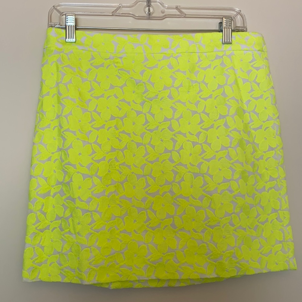 J. Crew Factory Neon Yellow Floral Lace Skirt